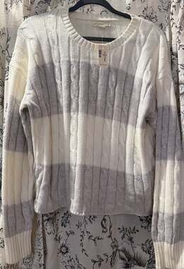 Aeropostale Striped Boatneck Cable Knit Sweater